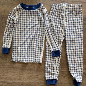 Hanna Anderson, Blue & Cream Plaid Long John Pajama Set, 3T (Hannasoft)